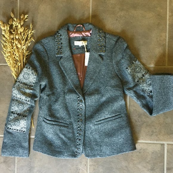New Odd Molly Uptown Girl Embroidered Gray Blazer Size 1 (Small) LAST ONE! - Picture 4 of 12